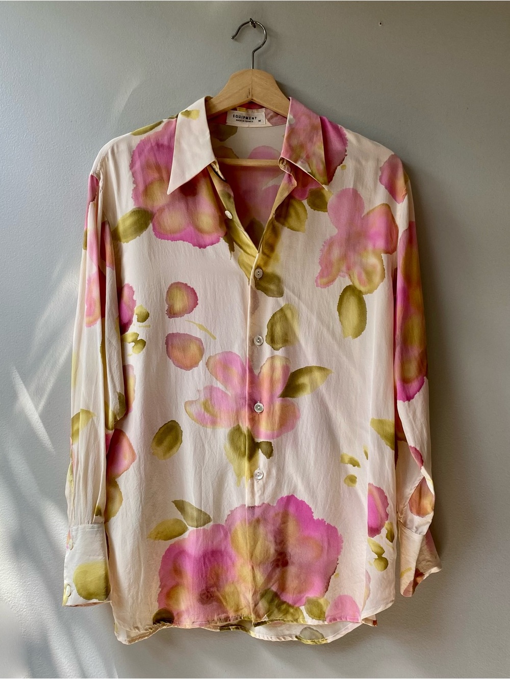 Equipment Pink & Olive Floral Silk Button-Down Shirt